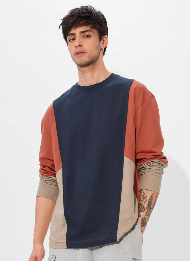 The Souled Store Men Oversized Colourblocked Full Sleeve T-Shirt