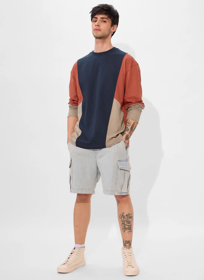 The Souled Store  The Souled Store Men Oversized Colourblocked Full Sleeve T-Shirt  | Best Price UAE