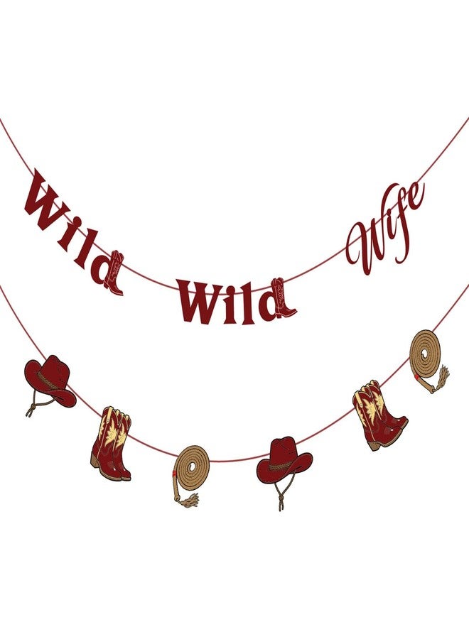 CHOOSE-IT Wild Wild Wife Bachelorette Party Banner - Western Cowgirl Theme Hard Cardstock with Glitter Text for Bridal Shower - Rectangular Sign with Cowgirl Boots, Whip & Cowboy Hat Graphics - Engagement Wedding Decoration - Image 1