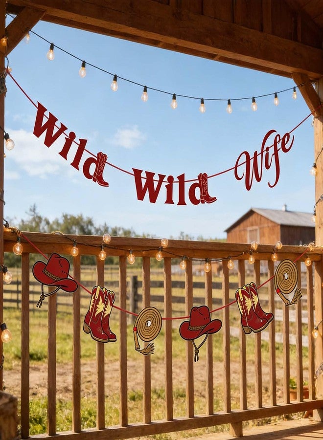 CHOOSE-IT Wild Wild Wife Bachelorette Party Banner - Western Cowgirl Theme Hard Cardstock with Glitter Text for Bridal Shower - Rectangular Sign with Cowgirl Boots, Whip & Cowboy Hat Graphics - Engagement Wedding Decoration - Image 2
