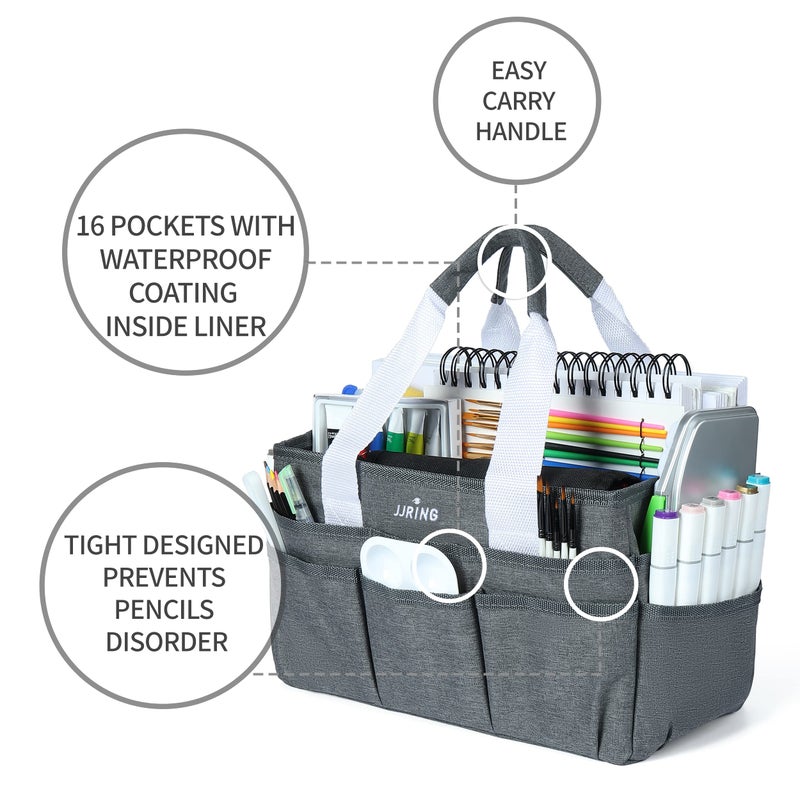 JJRING Craft Organizer Tote Bag, Art Storage Caddy with Multiple Pockets, Grey Sewing Bag for Art, Craft, Scrapbooking, Medical, and Office Supplies Storage - Image 4