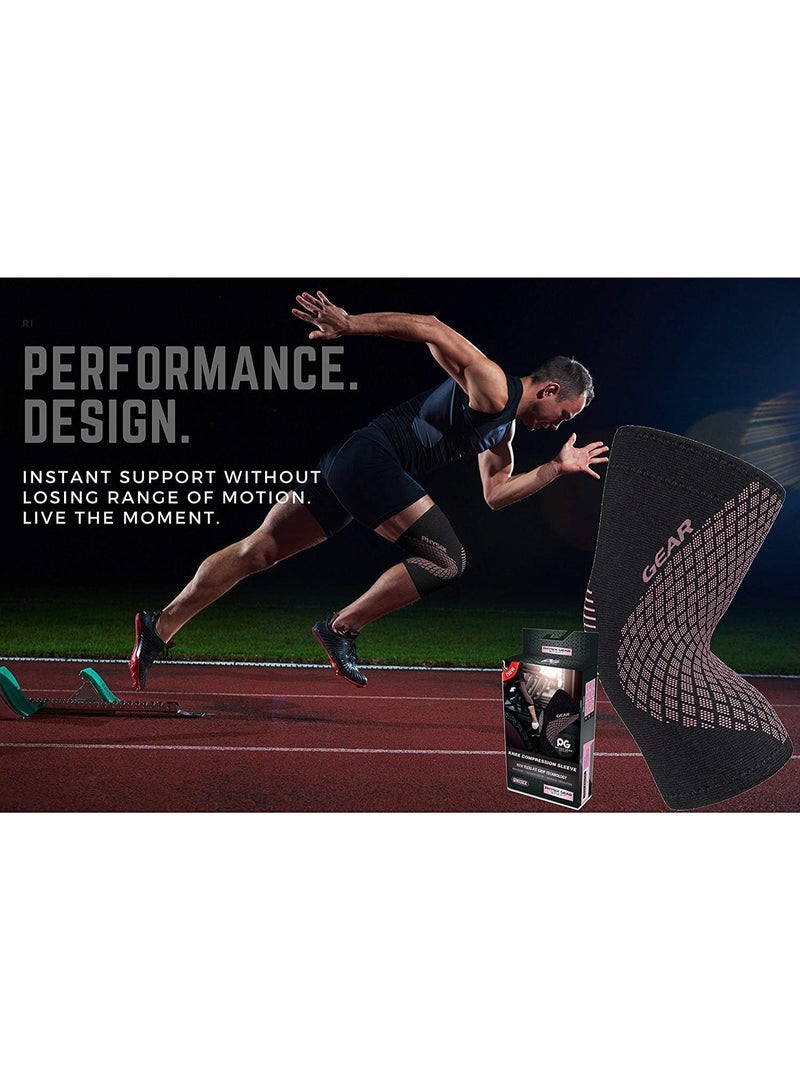 Physix Gear Sport دعامة دعم الركبة PHYSIX GEAR - سترة استرداد وضغط متميزة لتمزق الغضروف المفصلي، ACL، MCL للجري والتهاب المفاصل - أفضل لفائف مثبتة من النيوبرين لتمارين كروس فيت، القرفصاء والتمارين الرياضية - وردي XL مفرد - Image 2