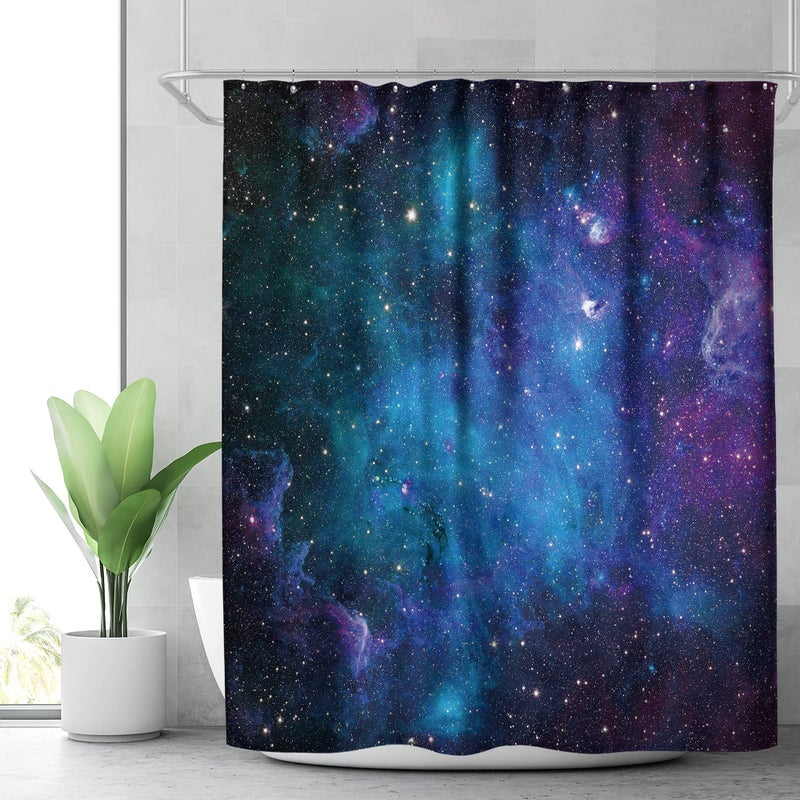 Riyidecor Fabric Galaxy Star Outer Space Shower Curtain for Bathroom Decor 72Wx72H Inch Starry Bathtub Set Men Boys Trippy Nebula Universe Planet Accessories Decor Panel Bathroom 12 Pack Hooks WW-CLLE - Image 2