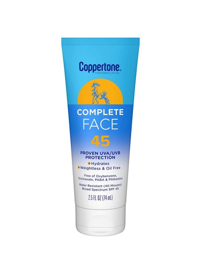 Coppertone Complete Face Sunscreen Lotion SPF 45, Weightless and Oil-Free, Water Resistant Sunscreen with Proven UVA/UVB Protection, 2.5 Fl Oz Tube - Image 1