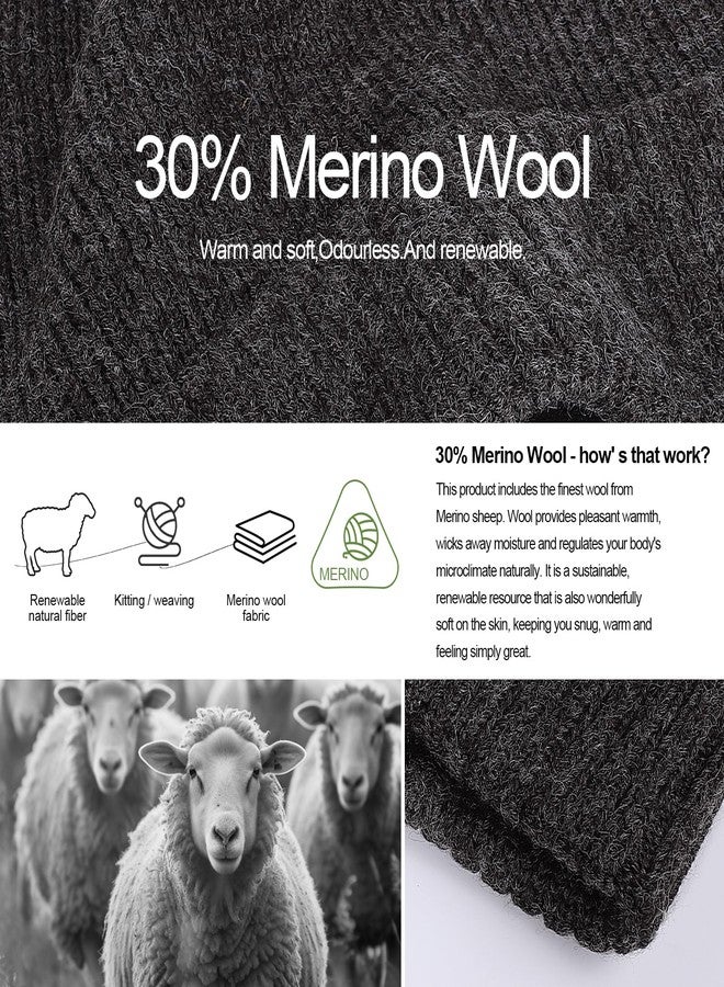 ZTL Oversize M/L/XL/XXL Beanie Hats for Men 30% Merino Wool Knit Hat, Winter Hats for Women Thick Warm Lined Cold Weather Skull Cap(Black Grey Mix,XXL) - Image 3