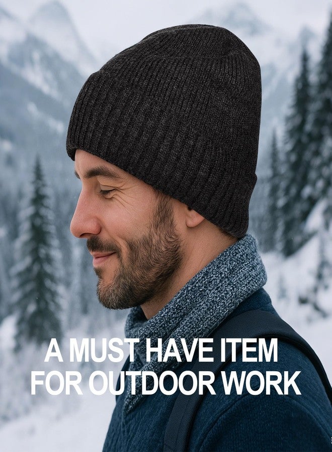 ZTL Oversize M/L/XL/XXL Beanie Hats for Men 30% Merino Wool Knit Hat, Winter Hats for Women Thick Warm Lined Cold Weather Skull Cap(Black Grey Mix,XXL) - Image 2