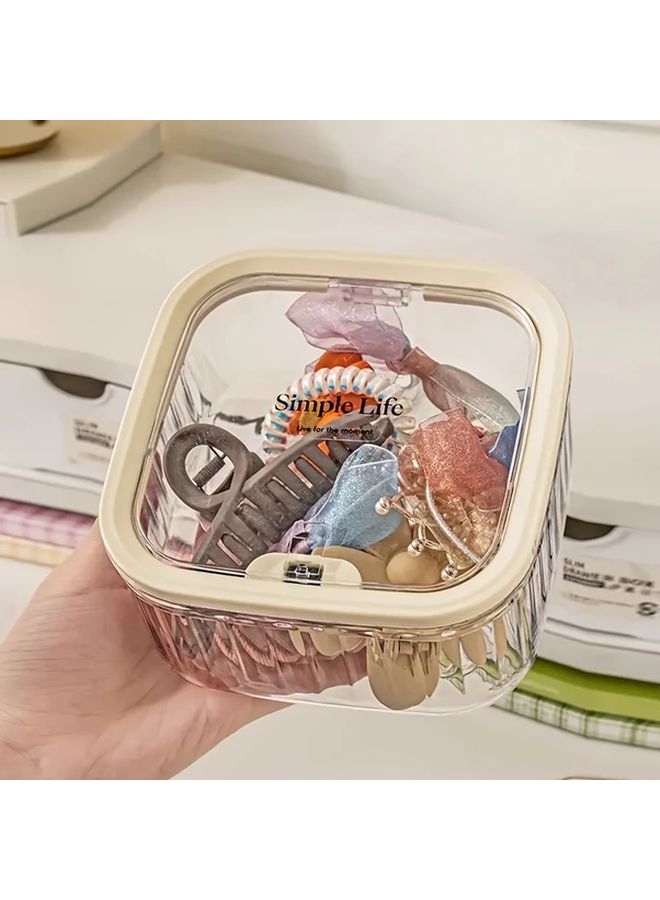 Transparent Small Clear Mini Desktop Organizer With Easy Pop Up Lid Multipurpose For Kitchen Bathroom Office - Image 1