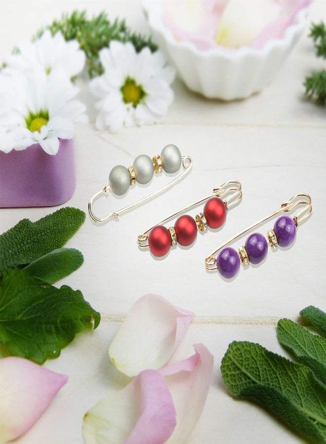 ELANE إيلان 12 قطعة دبابيس لؤلؤ، دبابيس أمان زخرفية، دبابيس بروش للنساء، دبابيس ملابس لفستان السروال التنورة الخصر (بنفسجي + أحمر + رمادي - 12 قطعة) - Image 4