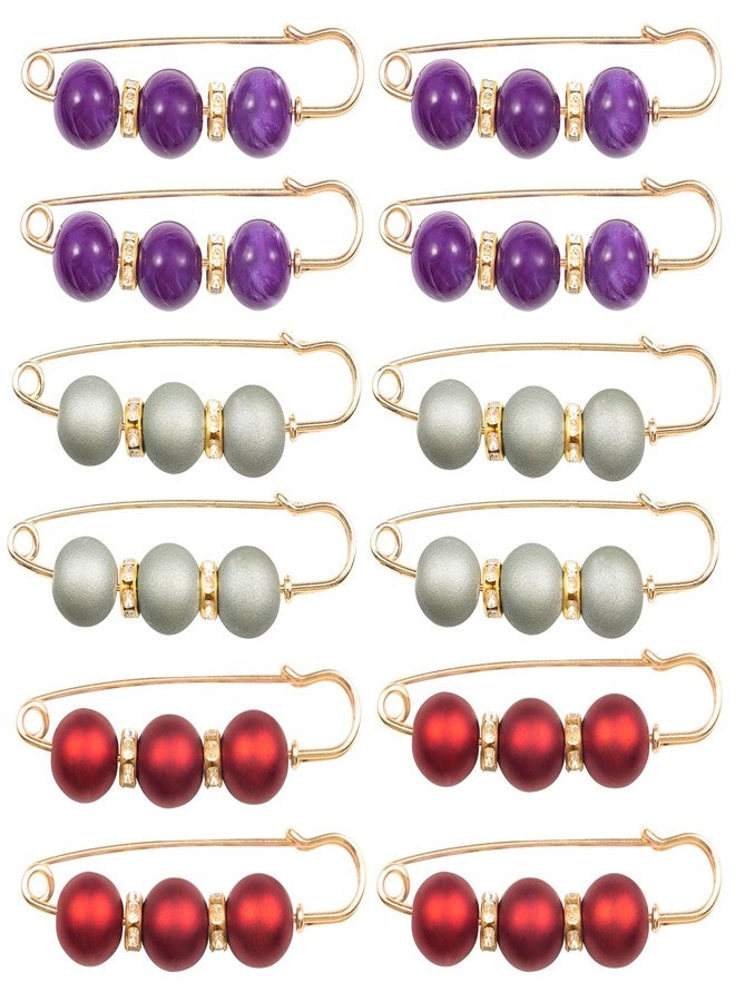 ELANE إيلان 12 قطعة دبابيس لؤلؤ، دبابيس أمان زخرفية، دبابيس بروش للنساء، دبابيس ملابس لفستان السروال التنورة الخصر (بنفسجي + أحمر + رمادي - 12 قطعة) - Image 1