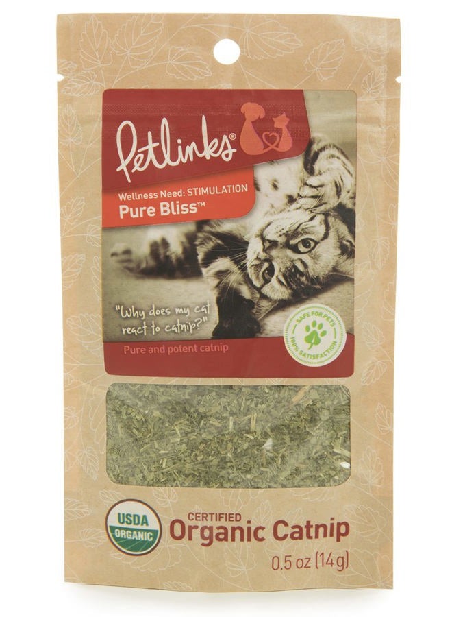 Petlinks Pure Bliss 100% Certified USDA Organic Catnip for Cats & Kittens, Pure & Potent Stimulant/Attractant, Resealable Pouch - 0.5 oz - Image 1