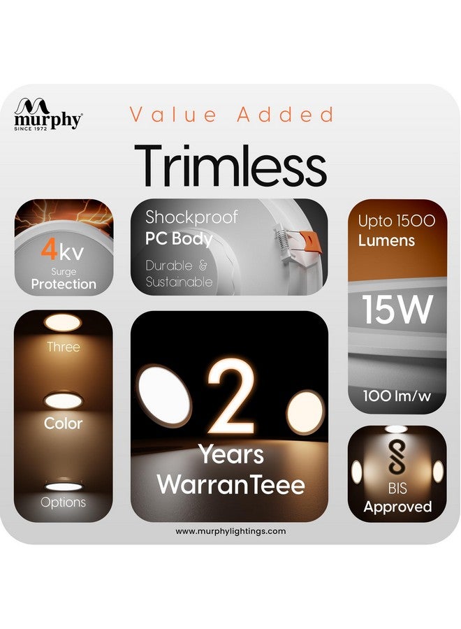 Murphy Trimless Round LED Panel Light - 15W Cool White | Glare-Free, Recessed Ceiling Downlight for Home & Commercial - Pack of 6 - Image 4
