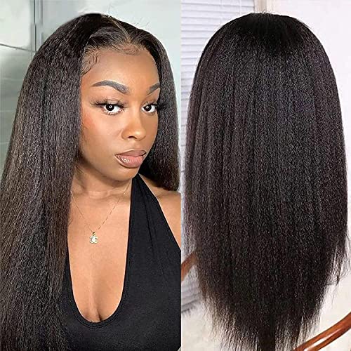 LUFFYWIG Deep Parting 13x6 Lace Front Human Hair Wig Pre Plucked With Baby Hair Brazilian Kinky Straight Invisible Lace Front Wigs For Women 180 Densityï¼ˆ22 Inch - Image 1