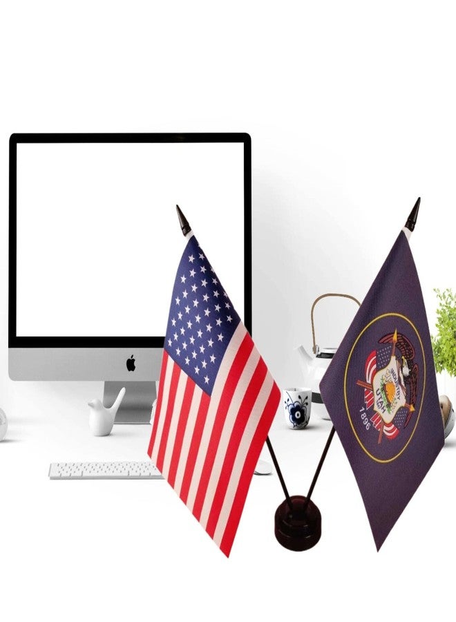 Zigvert America & Utah Twin Desk Flag, US Utah Table Flags, 8 x 5 Inches American & Utah Deluxe Desk Flag Set - Miniature USA & Utah Stick Flag with Flag Stand - Image 2