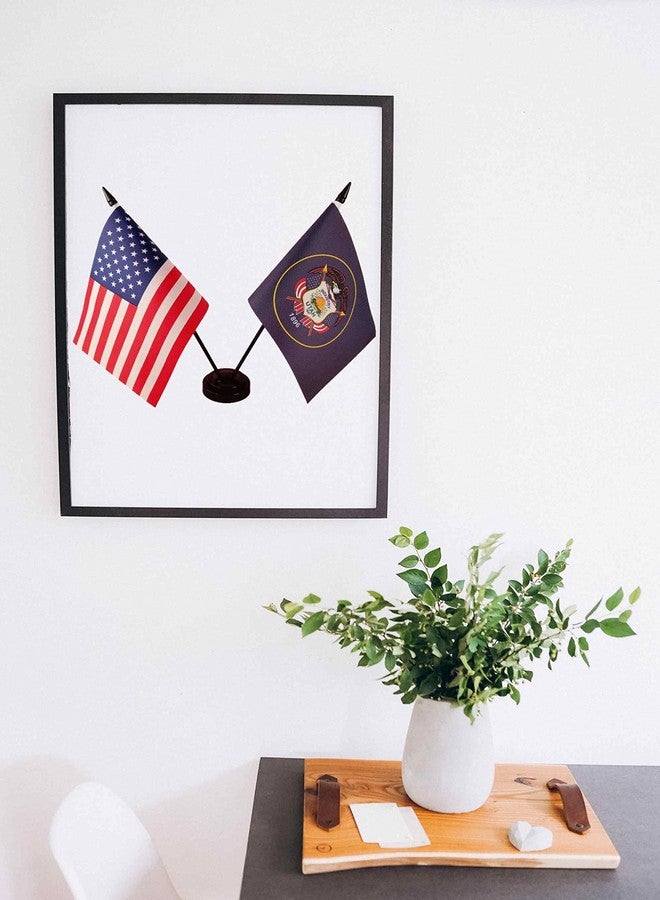 Zigvert America & Utah Twin Desk Flag, US Utah Table Flags, 8 x 5 Inches American & Utah Deluxe Desk Flag Set - Miniature USA & Utah Stick Flag with Flag Stand - Image 3