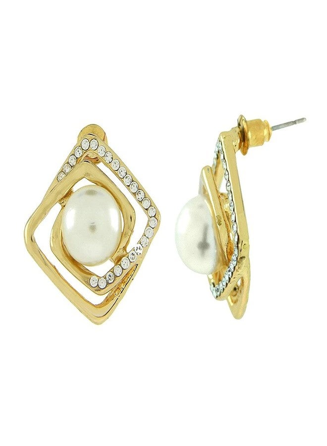 Zivom® Daily Work Pearl American Diamond 18K Gold Plated Brass Stud Earring For Women - Image 2