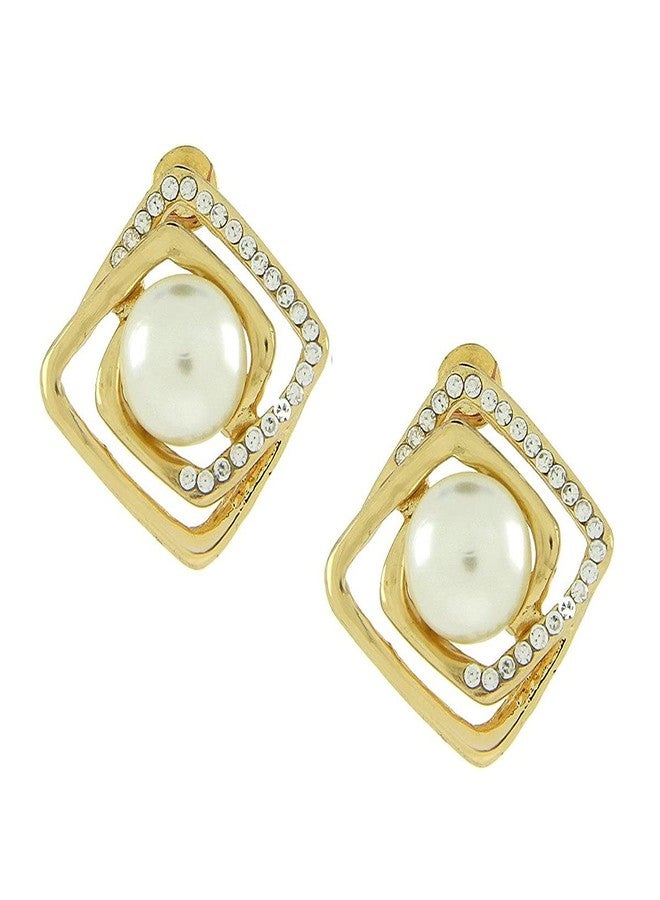 Zivom® Daily Work Pearl American Diamond 18K Gold Plated Brass Stud Earring For Women - Image 1
