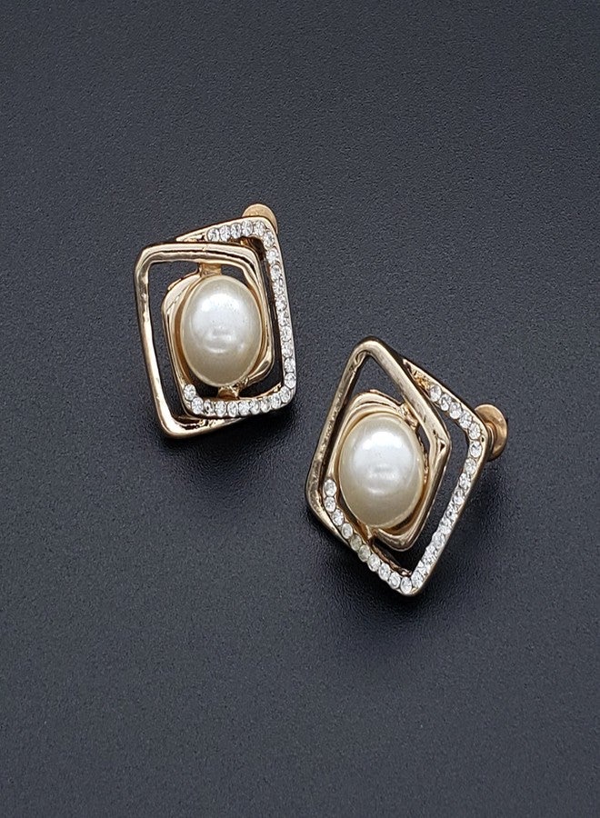 Zivom® Daily Work Pearl American Diamond 18K Gold Plated Brass Stud Earring For Women - Image 5