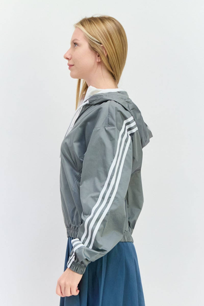 Adidas جاكيت رياضي نسائي بأكمام طويلة مناسب للخارج، رمادي - Image 3