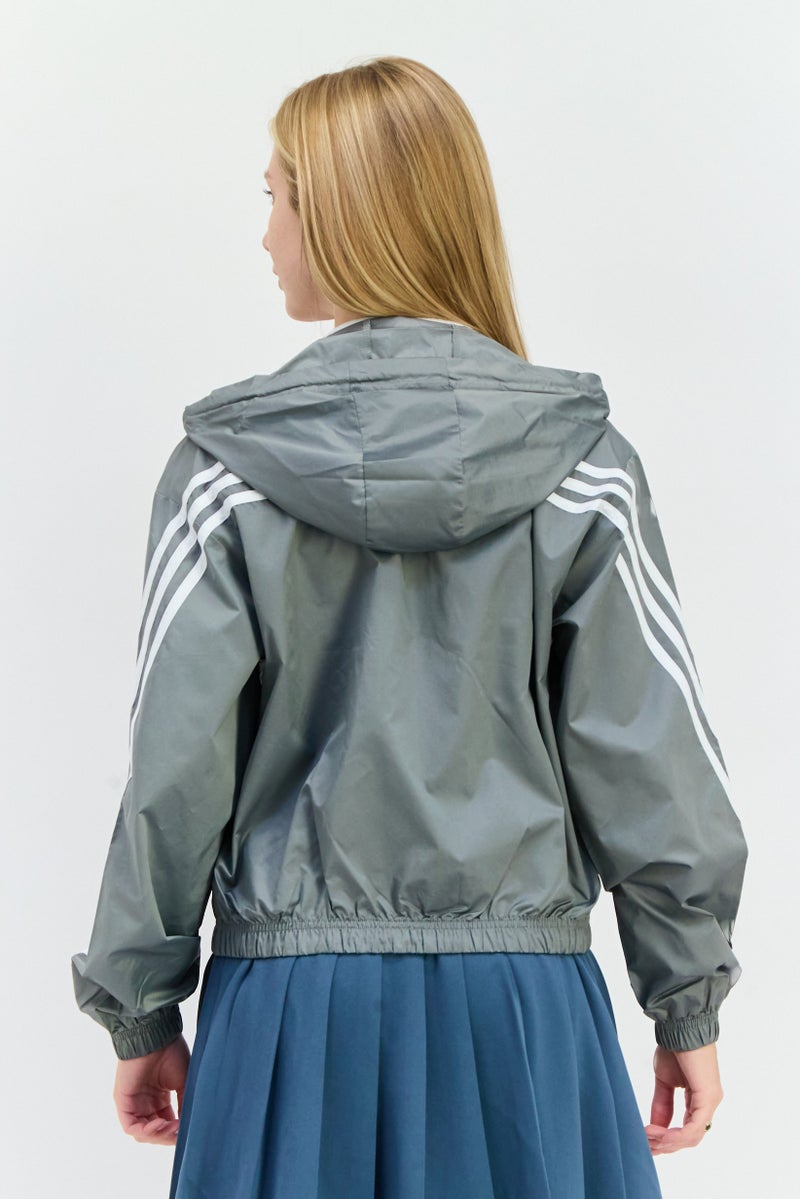 Adidas جاكيت رياضي نسائي بأكمام طويلة مناسب للخارج، رمادي - Image 4