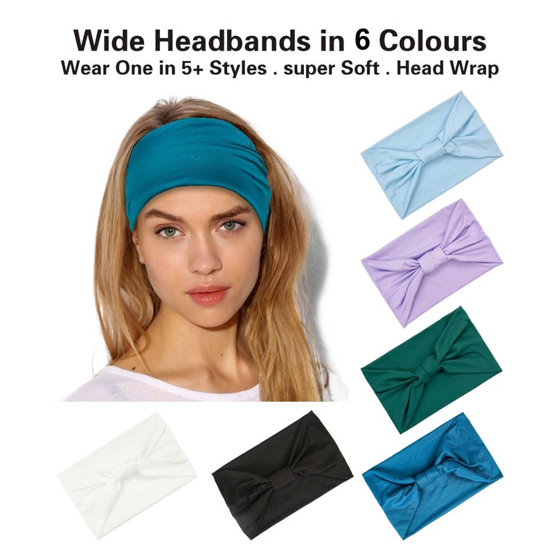 GiLi 6 Pack Wide Headbands for Women Non Slip Soft Elastic Hair Bands Yoga Running Sports Workout Gym Head Wraps, Knotted Cotton Cloth African Turbans Bandana (with 6 Pcs Hair Ties) - Image 3