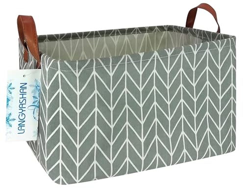 LANGYASHAN Rectangular Storage Bin Collapse Canvas Fabric Cartoon Storage Basket with Handles for Organizing Home Kitchen Boys and Girls Toys Office Closet Shelf Baskets Rec Grey Point - Image 1