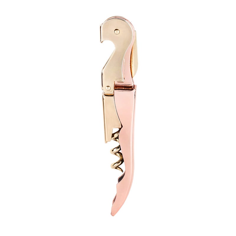 Twine Twine Copper And Gold Double Hinged Waiters Corkscrew Stainless Steel Wine Key with Foil Cutter Double Hinged Corkscrew Set of 1 