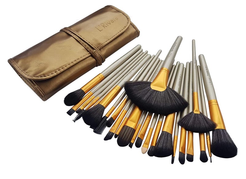 L'Rivara LRivara 24 Piece Makeup Brush Set with PU Leather Case LR119 Beige - Image 1