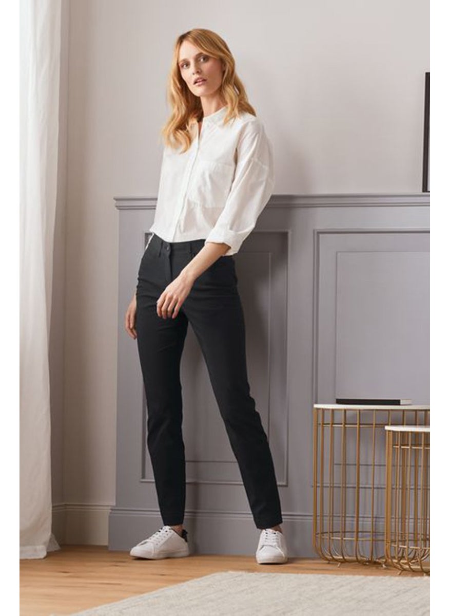 Tchibo Women Regular Fit Plain Bengaline Trouser, Black  - Image 1