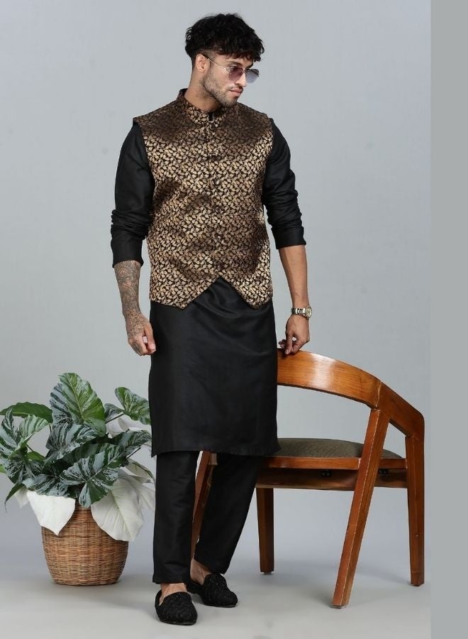 Abhishti Black Kurta Set with Gold and Black Brocade Nehru Jacket - Image 4