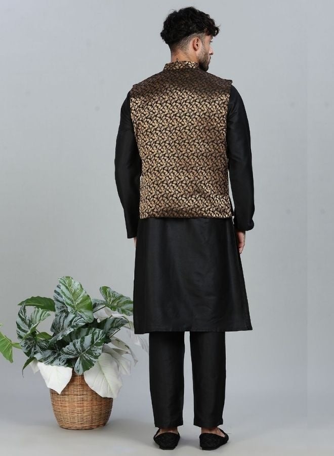 Abhishti Black Kurta Set with Gold and Black Brocade Nehru Jacket - Image 5