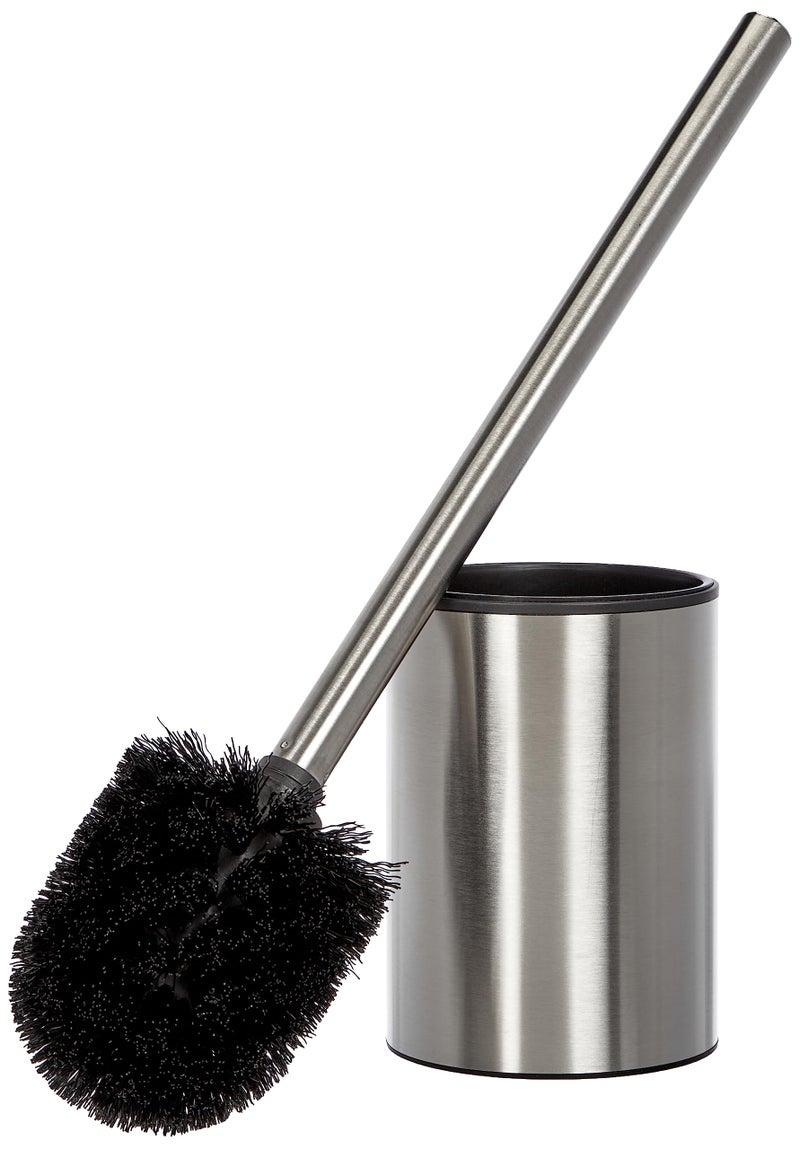 TATAY Toilet Brush  Stainless Steel  Satin Metal Finish  Includes Inner Bucket  Modern  EasyClean Design  Maintains Bathroom Hygiene  Toilet Brush with Holder  9 x 9 x 37 cm