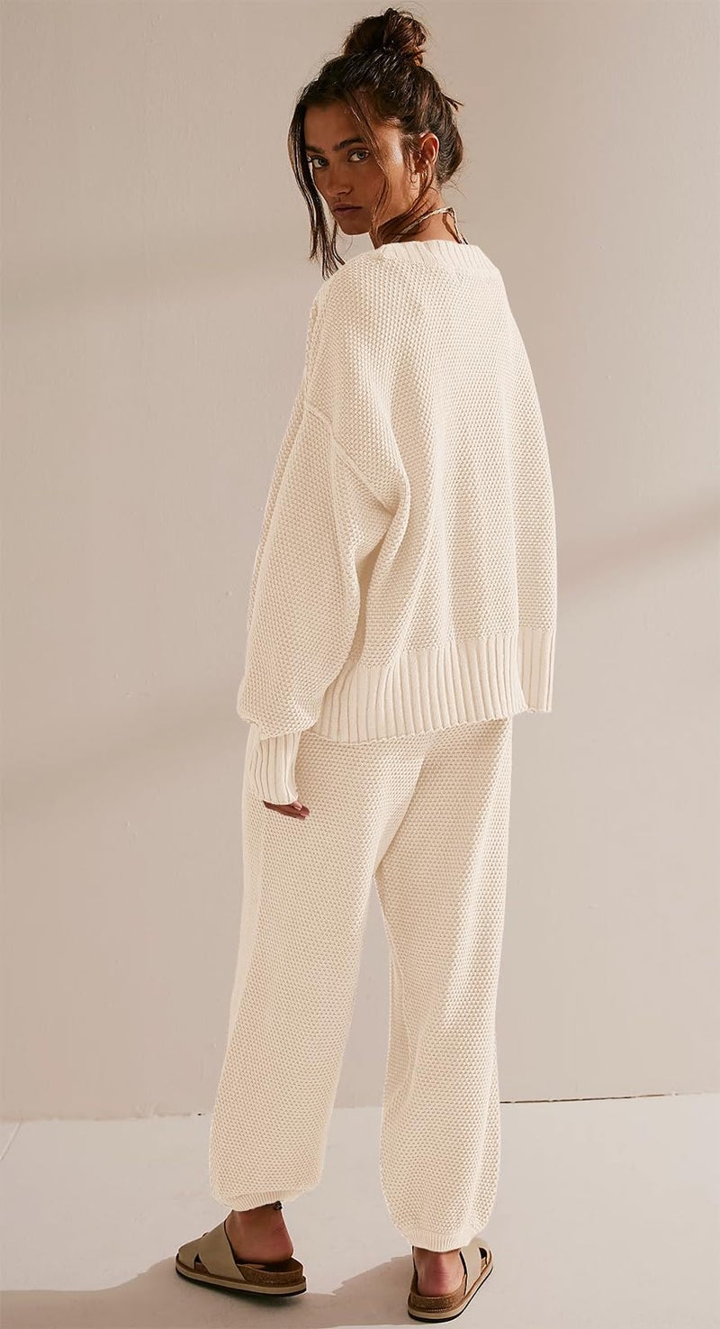 SAUKOLE Two Piece Sweater Sets for Women Free People Dupes Knit Sweatsuit Button Down Cardigan High Waist Pants Outfit Set Tracksuit - Image 2