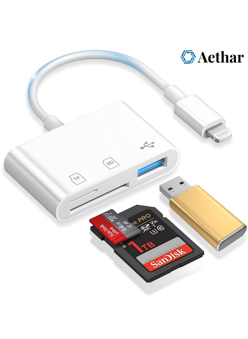 SD Card Reader for iPhone, Lightning to SD Card Reader, Memory Card Reader with USB Camera Adapter, Plug and Play Camera Viewer, Support SD & TF Card microSD Card Adapter, For iPad without app