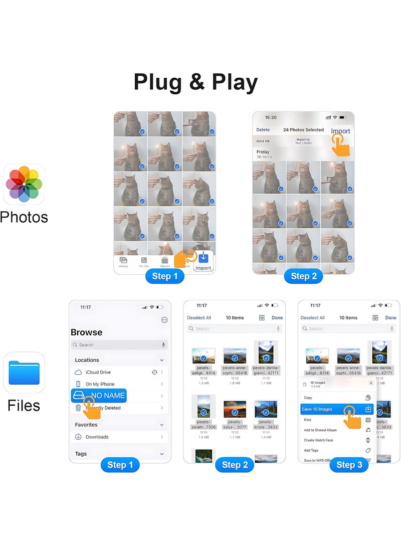 SD Card Reader for iPhone, Lightning to SD Card Reader, Memory Card Reader with USB Camera Adapter, Plug and Play Camera Viewer, Support SD & TF Card microSD Card Adapter, For iPad without app