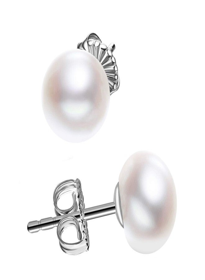 JORA Pearl Earrings Sterling Silver Freshwater Cultured Pearl Stud Earrings (10mm) - Image 1