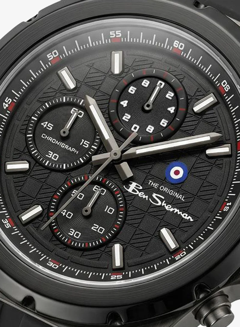 Ben Sherman Manchester  Black Dial Black Silicone Strap Chronograph Watch for Men, 43mm