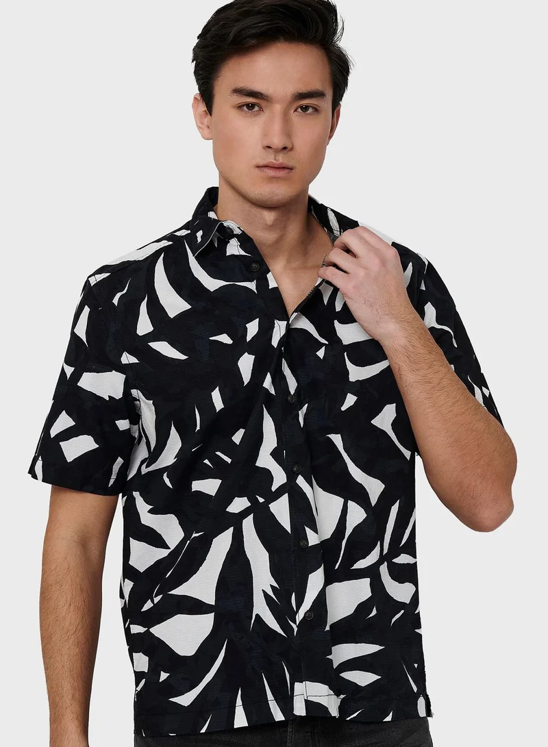 Only & Sons Leaf Print Relaxed Shirt