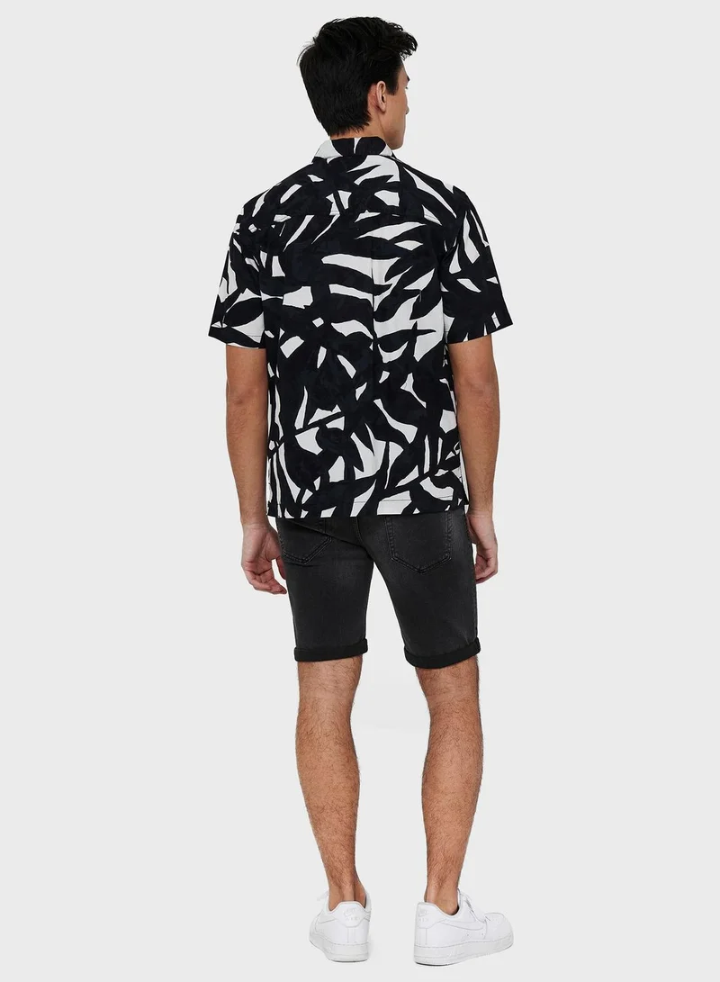 Only & Sons Leaf Print Relaxed Shirt