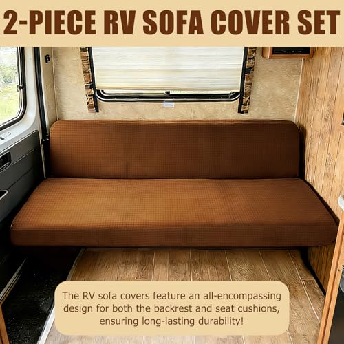 DIFEDO 2 Piece RV Couch Covers for Sofa Bed, Stretch Elastic Camper Slipcover for RV Jackknife Sofa Bed, Washable Anti-Slip Furniture Protector, Pet Friendly & Wrinkle Free (Brown) - Image 3