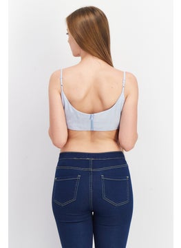 Asos Design Women Scoop Neck Sleeveless Plain Crop Top, Light Blue  - Image 4