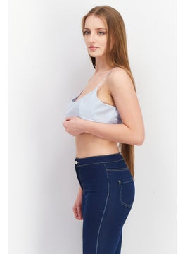 Asos Design Women Scoop Neck Sleeveless Plain Crop Top, Light Blue  - Image 3