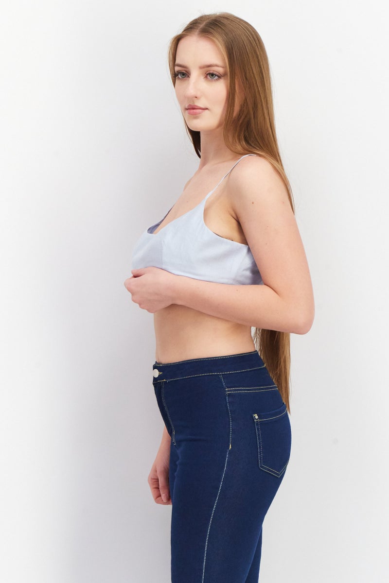 ASOS Women Scoop Neck Sleeveless Plain Crop Top, Light Blue - Image 3