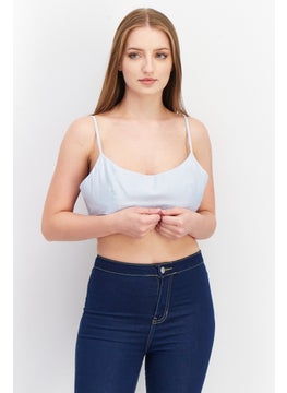 Asos Design Women Scoop Neck Sleeveless Plain Crop Top, Light Blue  - Image 1