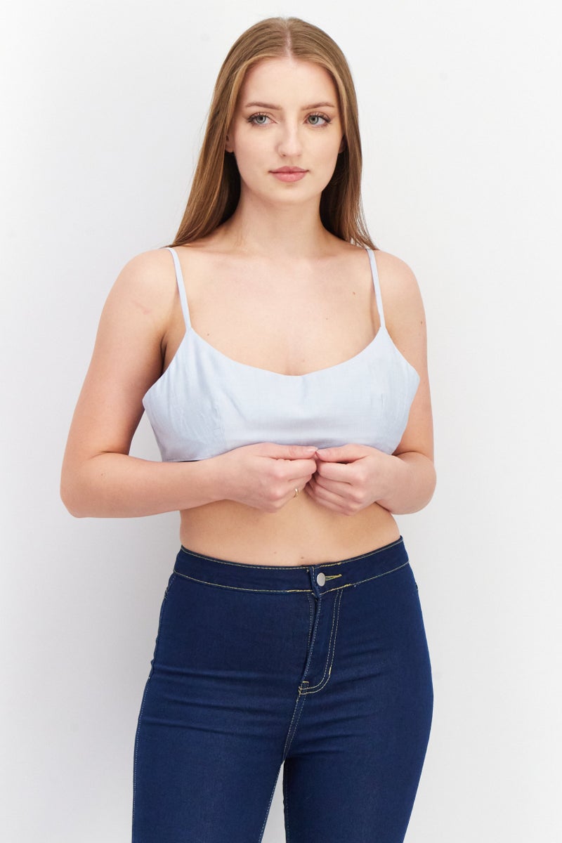ASOS Women Scoop Neck Sleeveless Plain Crop Top, Light Blue - Image 1