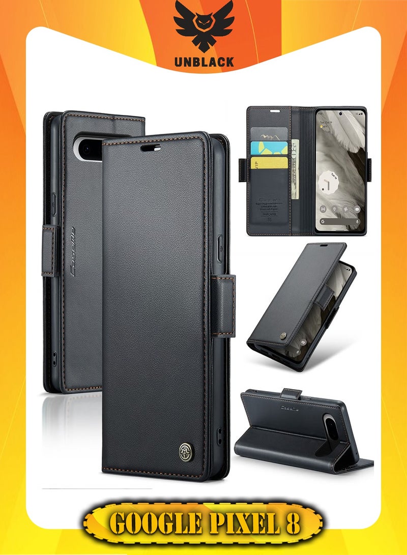 CaseMe Flip Wallet Case For Google Pixel 8, [RFID Blocking] PU Leather Wallet Flip Folio Case with Card Holder Kickstand Shockproof Phone Cover (Black) - Image 1