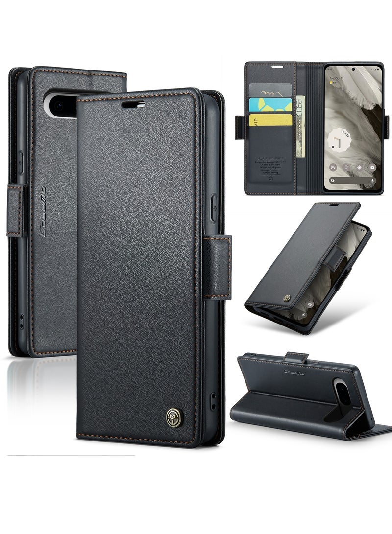 CaseMe Flip Wallet Case For Google Pixel 8, [RFID Blocking] PU Leather Wallet Flip Folio Case with Card Holder Kickstand Shockproof Phone Cover (Black) - Image 2