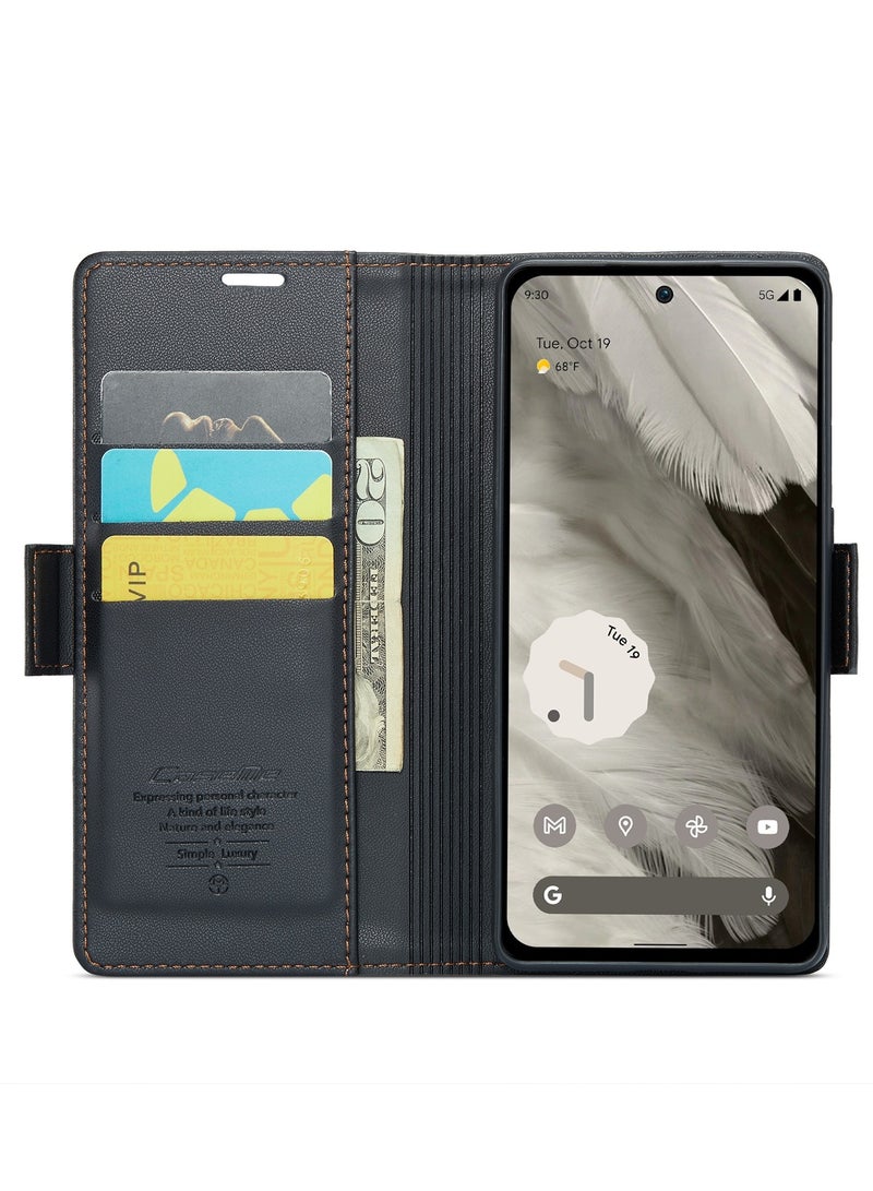 CaseMe Flip Wallet Case For Google Pixel 8, [RFID Blocking] PU Leather Wallet Flip Folio Case with Card Holder Kickstand Shockproof Phone Cover (Black) - Image 5