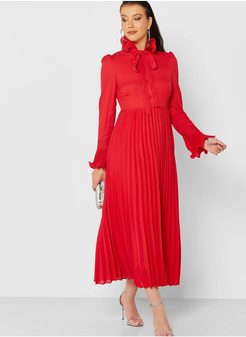 Khizana Tie Neck Pleated Dress