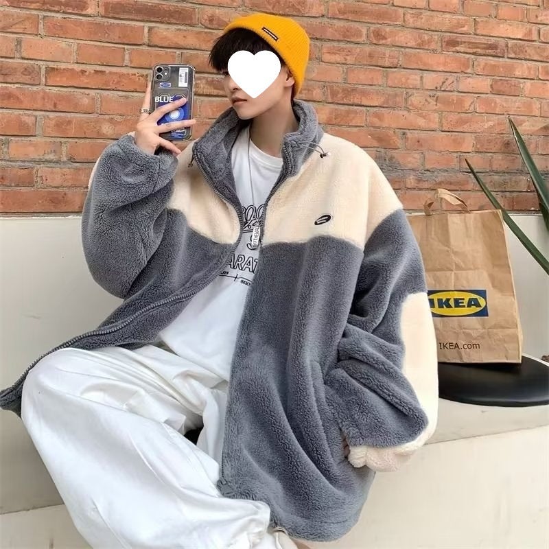 2024 Winter New Youth fleece-lined Thickened Cotton-padded Clothes Hong Kong Style Lamb Velvet Warm Couple All-match Coat Cotton-padded Jacket Creamy-white  - Image 2