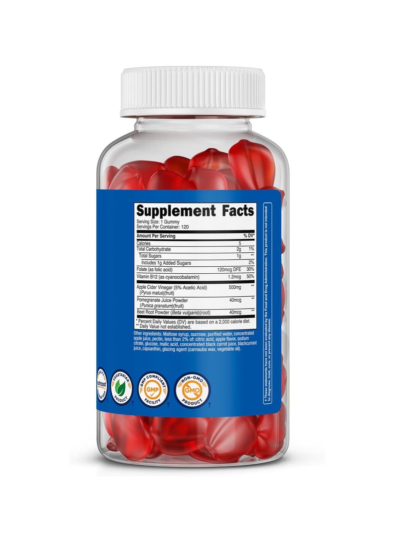 خل التفاح 500 مجم، 120 علكة، بنكهة التفاح - خالي من الغلوتين، غير معدل وراثيًا، بدون شراب الذرة - Image 4